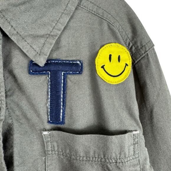 Tractr NWT Army Green Long Sleeve Snap Up Shirt Patches Cotton Girls Size 10 12 - Picture 3 of 9